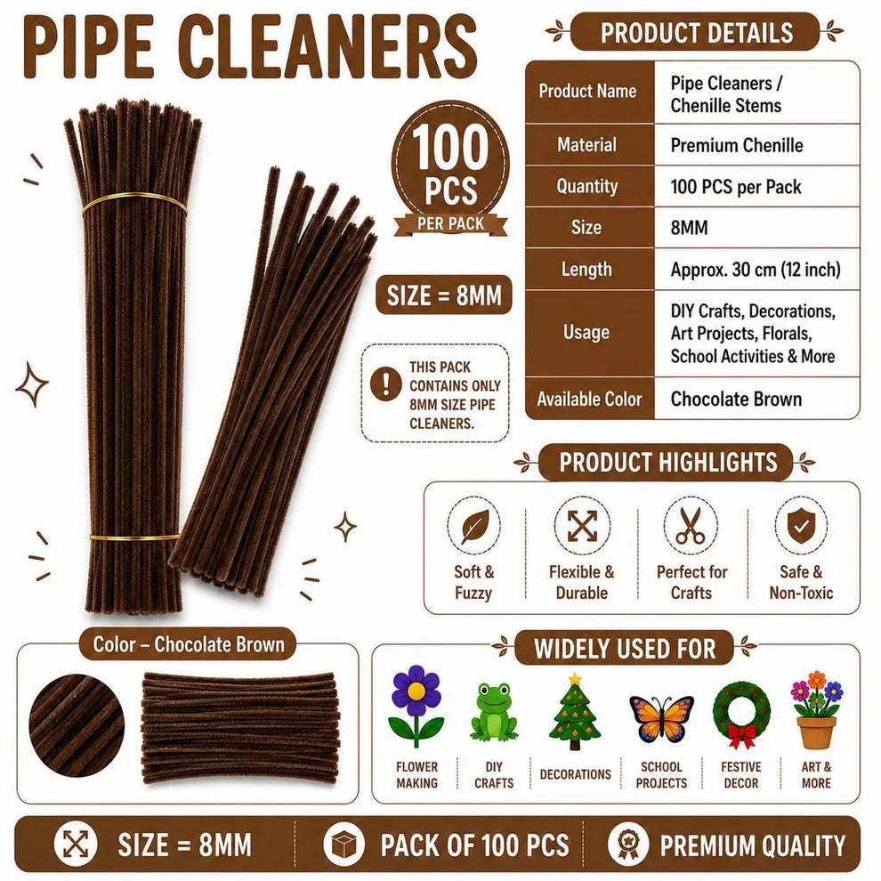 8 mm Premium Pipe Cleaners for Flower Making &  Diy Crafts Projects  – 100 Pcs (Approx.)