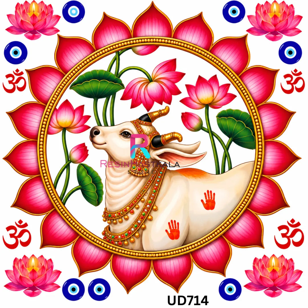 Cow Pichwai UV DTF Sticker for Round Mould / Thali Pooja Diwali | UD714