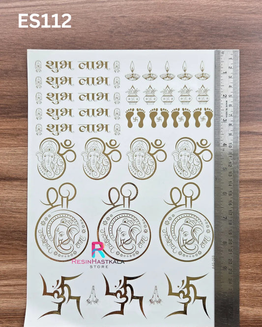 Diwali Golden Embossed Sticker – A4 Size (ES112)