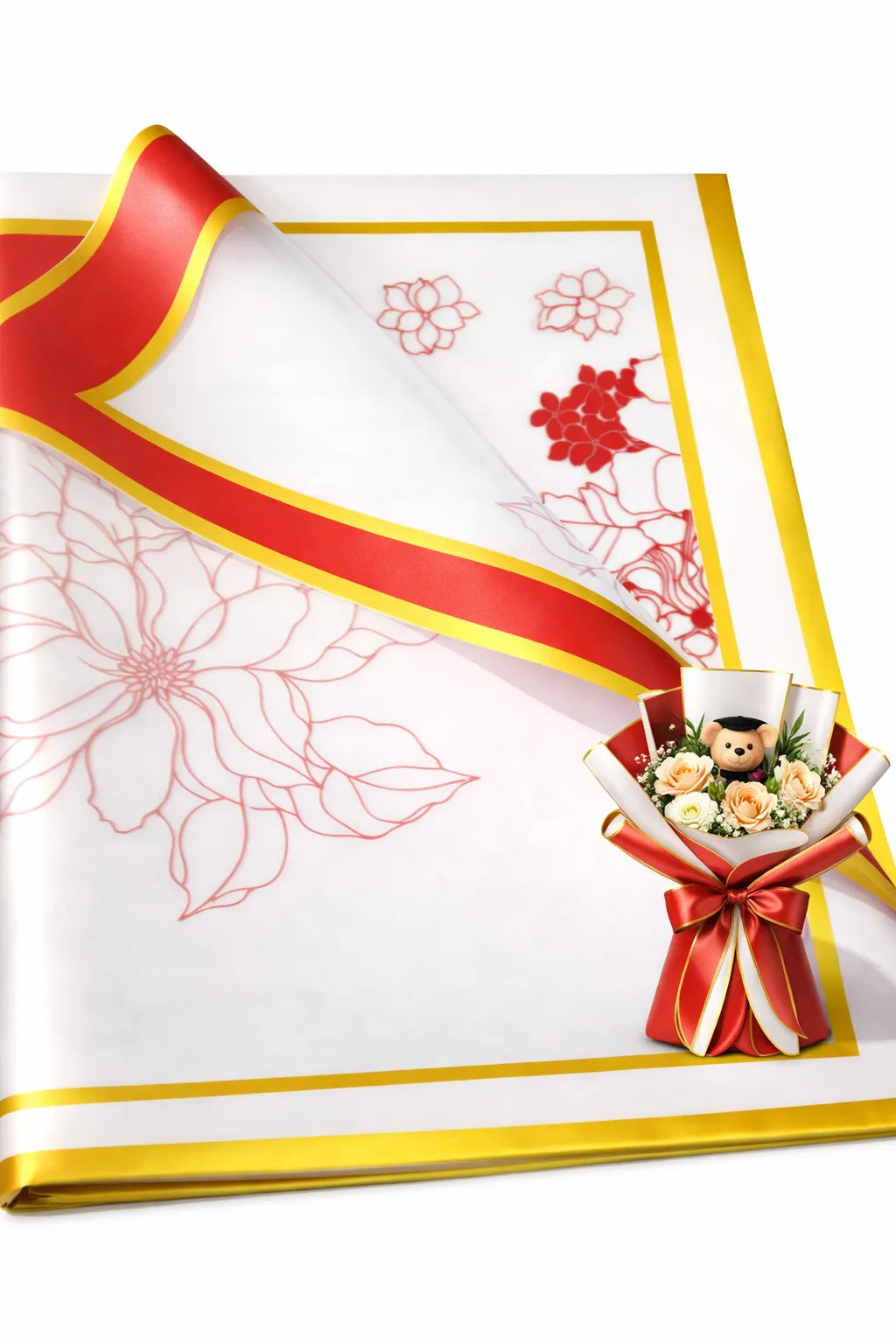 Floral Design Waterproof Flower Wrapping Sheets – 5 Pcs (22×22 Inch) Double Border Bouquet Gift Wrap