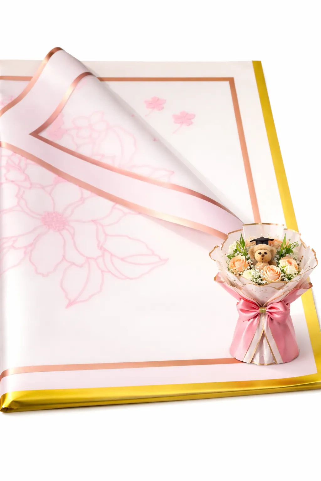 Floral Design Waterproof Flower Wrapping Sheets – 5 Pcs (22×22 Inch) Double Border Bouquet Gift Wrap