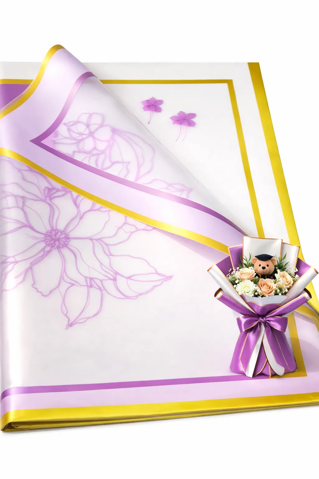 Floral Design Waterproof Flower Wrapping Sheets – 5 Pcs (22×22 Inch) Double Border Bouquet Gift Wrap