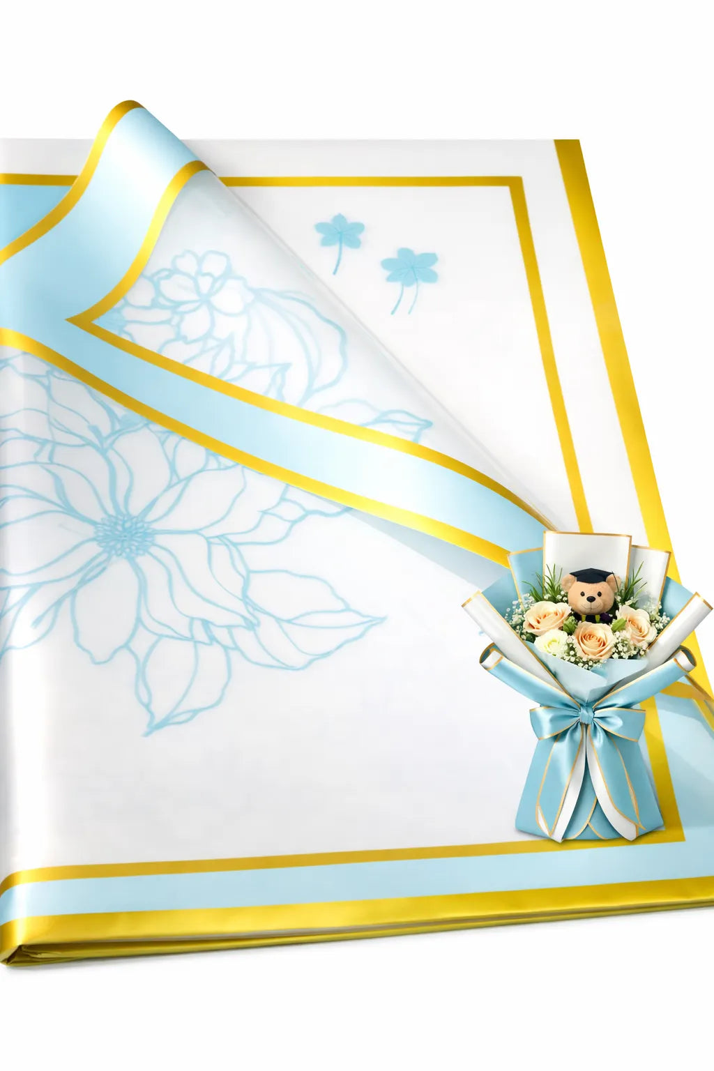 Floral Design Waterproof Flower Wrapping Sheets – 5 Pcs (22×22 Inch) Double Border Bouquet Gift Wrap