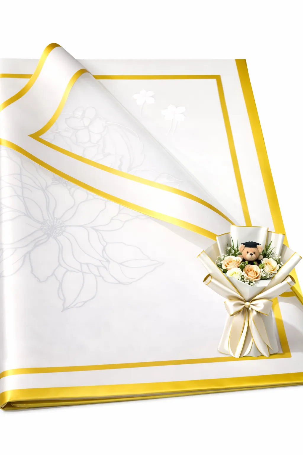 Floral Design Waterproof Flower Wrapping Sheets – 5 Pcs (22×22 Inch) Double Border Bouquet Gift Wrap