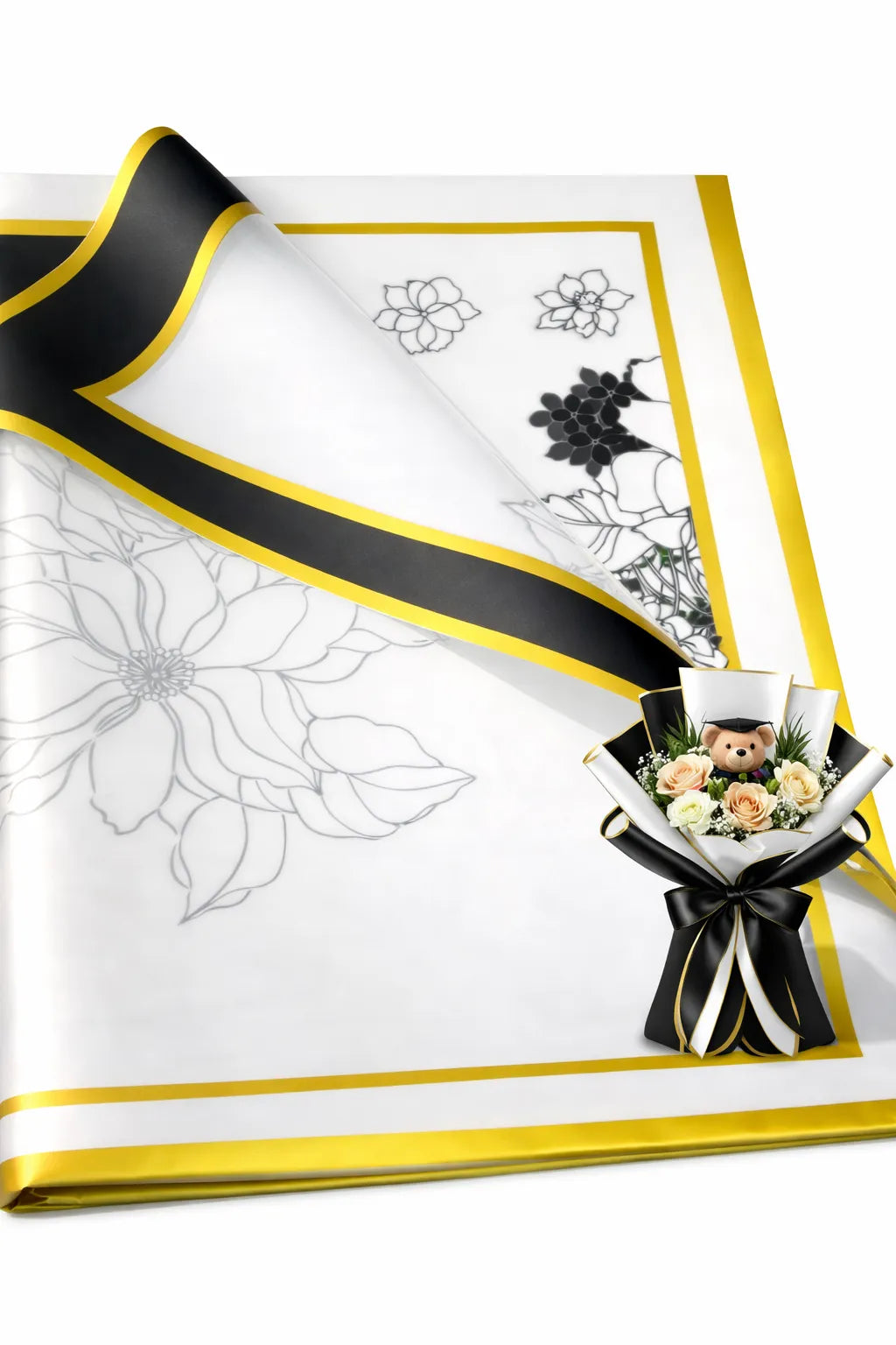Floral Design Waterproof Flower Wrapping Sheets – 5 Pcs (22×22 Inch) Double Border Bouquet Gift Wrap