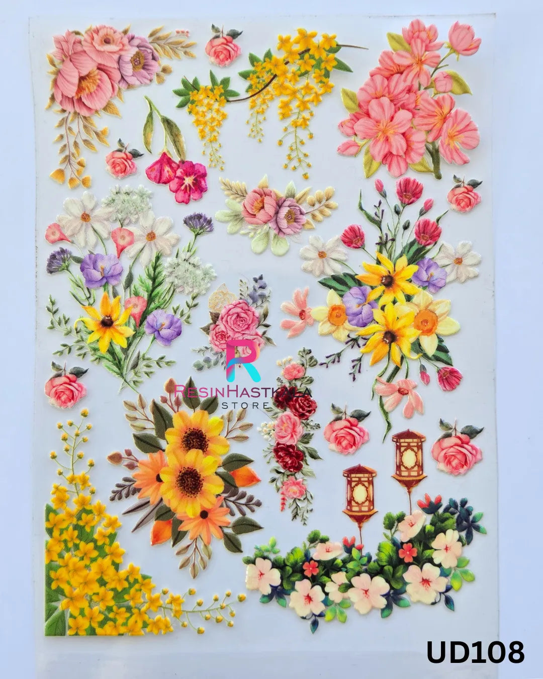 Flower UV DTF Sticker for Resin Art – A6 Size (UD108)