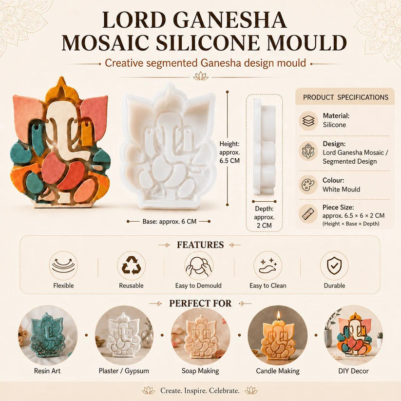 Ganesha Mosaic Silicone Mould – Approx. 6.5 × 6 × 2 CM