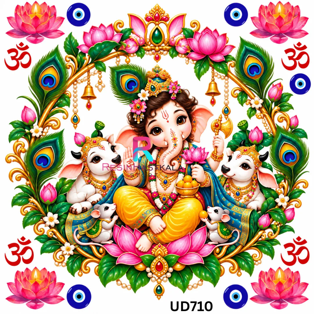 Ganeshji God UV DTF Sticker for Round Mould / Thali Pooja Diwali | UD710