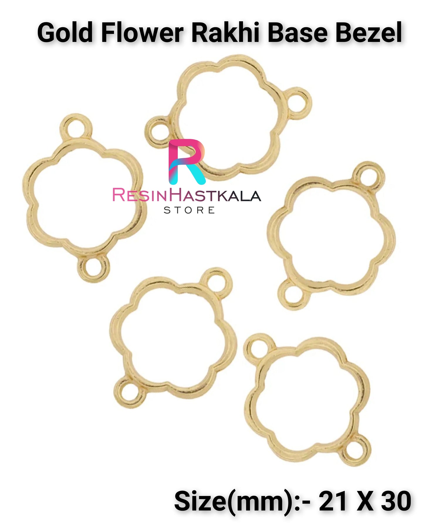 Gold Flower Rakhi Base Bezel (5 Piece)