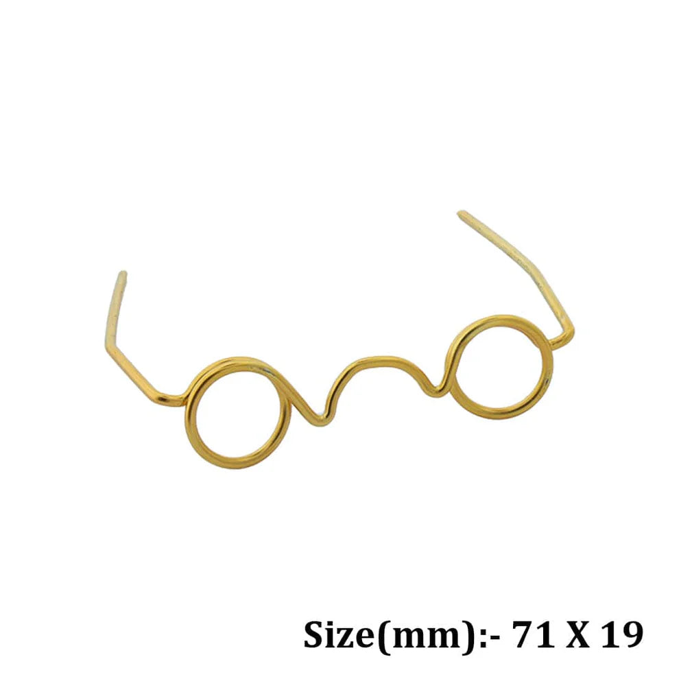 Gold Frame Mini Glasses (Chashma) 71 x 19 mm (3 Piece) for Doll, Teddy & Pipe Cleaner Craft