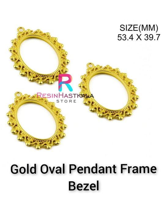 Gold Oval Pendant Frame Bezel (1 Piece)