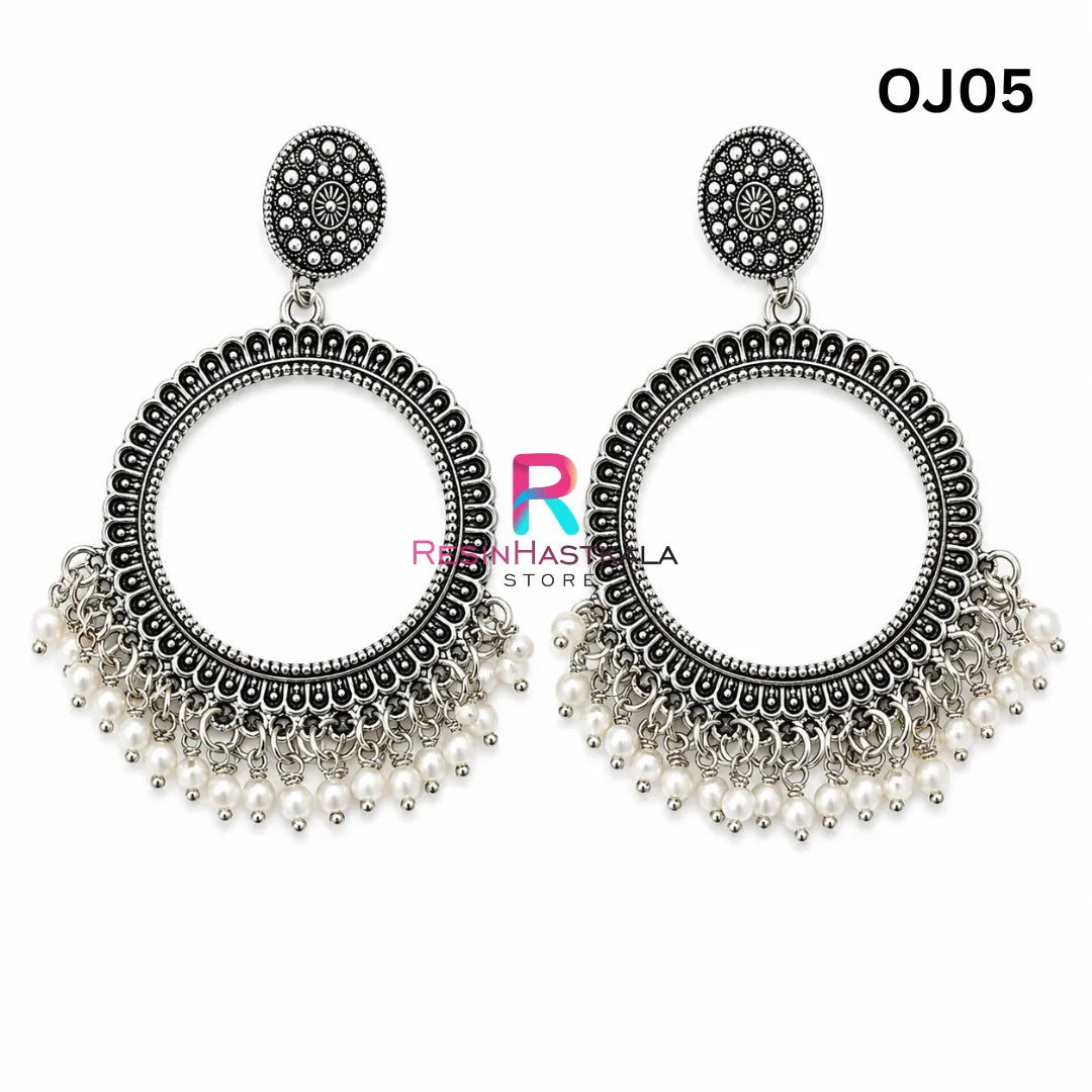 Silver Round Earring Bezel / Jhumka with Beads (OJ05)