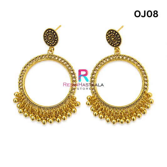 Gold Round Earring Bezel / Jhumka with Beads (OJ08)