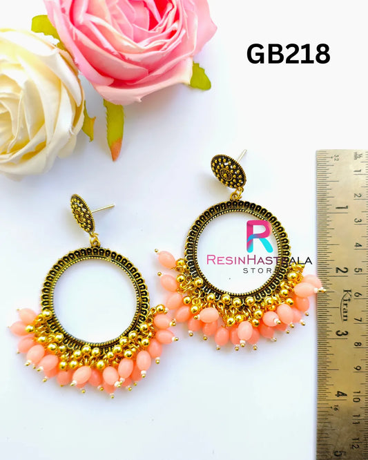 Gold Round Earring Bezel / Jumkha With Beads (GB218)