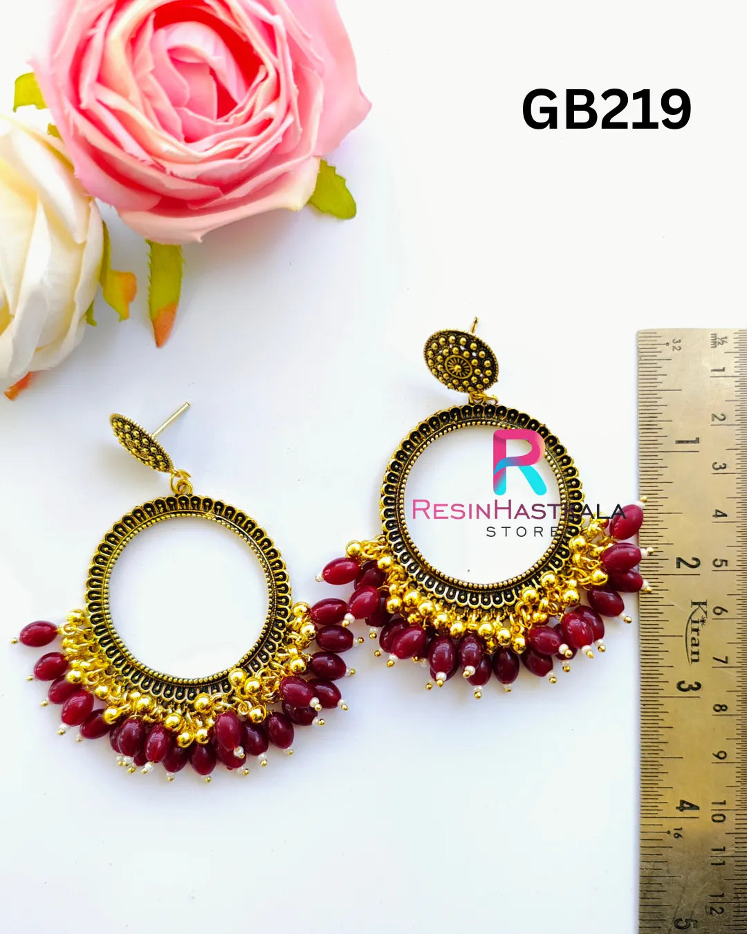 Gold Round Earring Bezel / Jumkha With Beads (GB219)