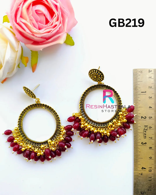 Gold Round Earring Bezel / Jumkha With Beads (GB219)