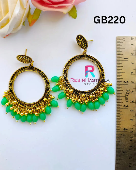 Gold Round Earring Bezel / Jumkha With Beads (GB220)