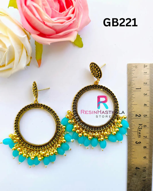 Gold Round Earring Bezel / Jumkha With Beads (GB221)