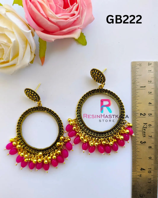 Gold Round Earring Bezel / Jumkha With Beads (GB222)