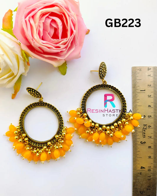 Gold Round Earring Bezel / Jumkha With Beads (GB223)