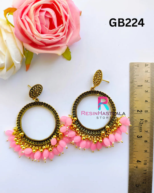 Gold Round Earring Bezel / Jumkha With Beads (GB224)