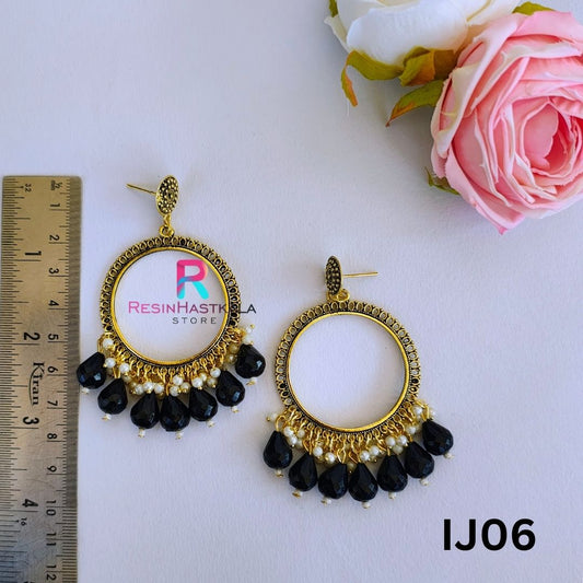 Gold Round Earring BezelJumkha With Beads (IJ06)