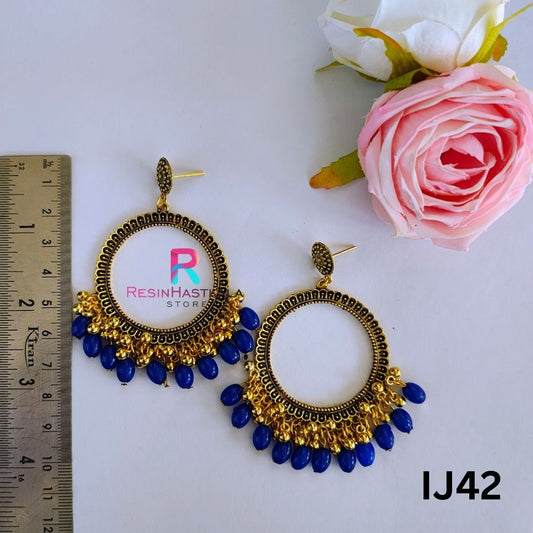 Gold Round Earring Bezel/Jumkha With Beads (IJ42)