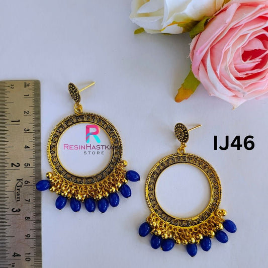 Gold Round Earring Bezel/Jumkha With Beads (IJ46)