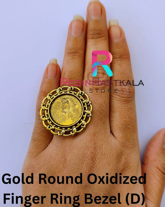 Gold Round Oxidized Finger Ring Bezel (D)