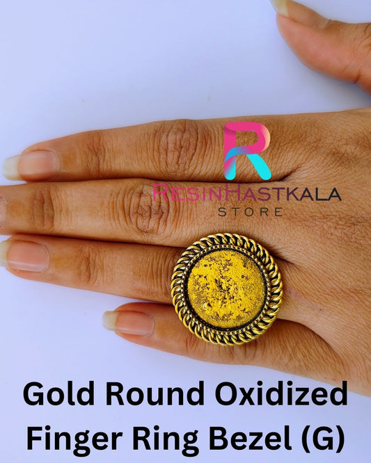 Gold Round Oxidized Finger Ring Bezel (G)