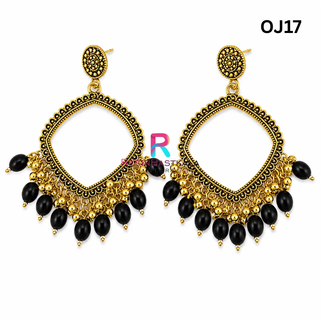 Gold Square Earring Bezel / Jhumka with Beads (OJ17)
