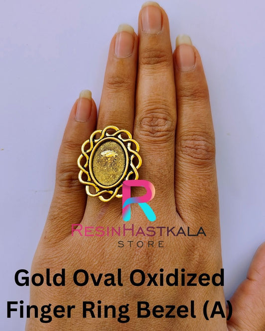 Gold Oval Oxidized Finger Ring Bezel (A)