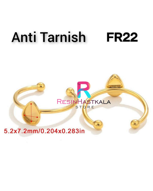 Golden Drop Finger Ring Bezel (5.2*7.2 MM) (Anti Tarnish)