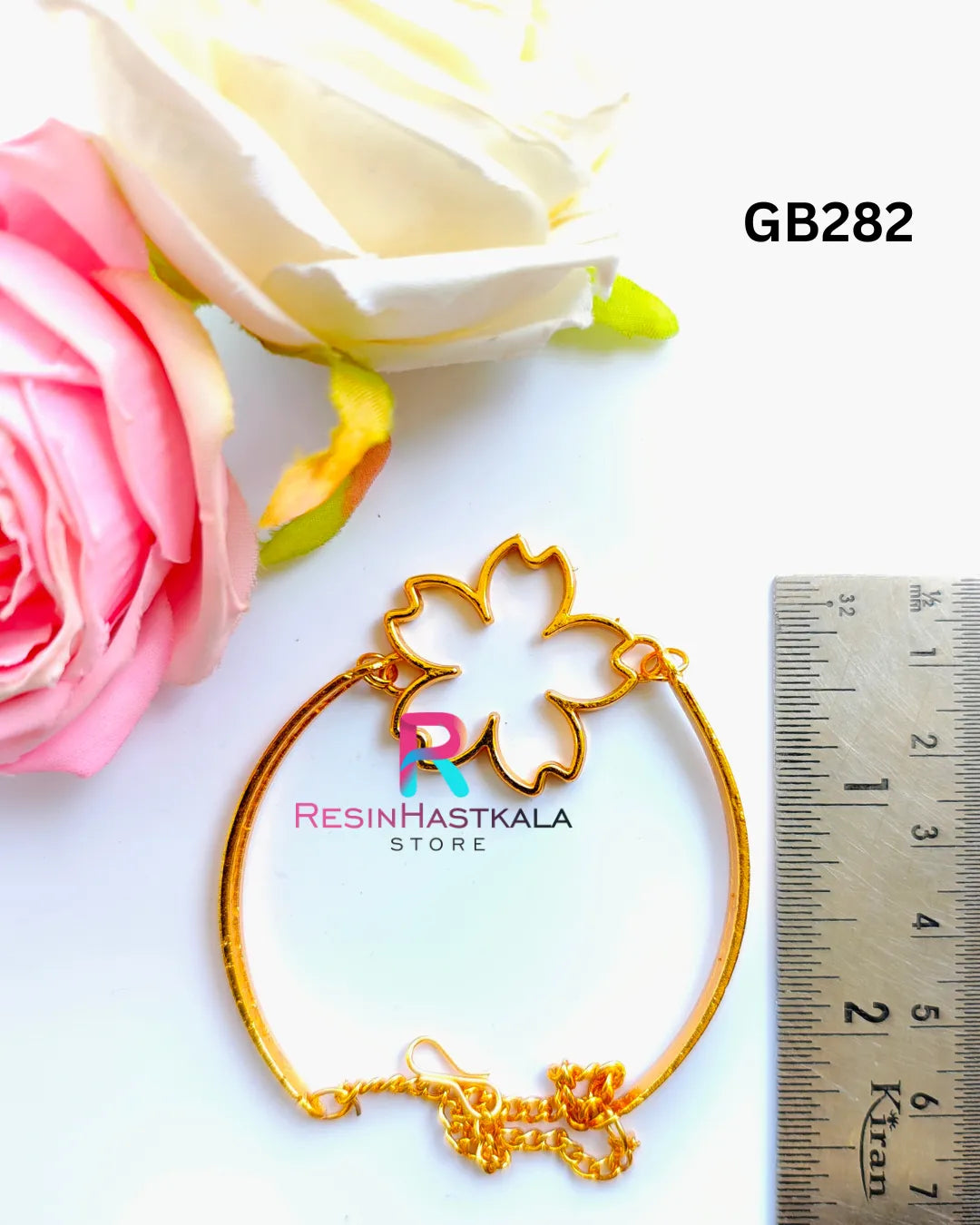Golden Flower Bracelet Bezel / Base (GB282) (Indian Quality)