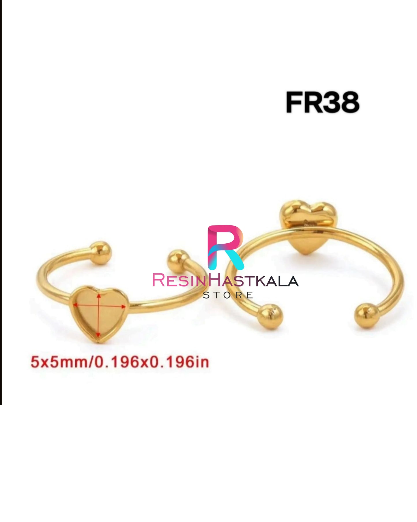 Golden Heart Finger Ring Bezel (5*5 MM) (Anti Tarnish)