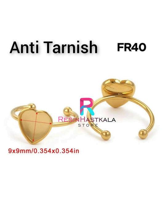 Golden Heart Finger Ring Bezel (9*9 MM) (Anti Tarnish)