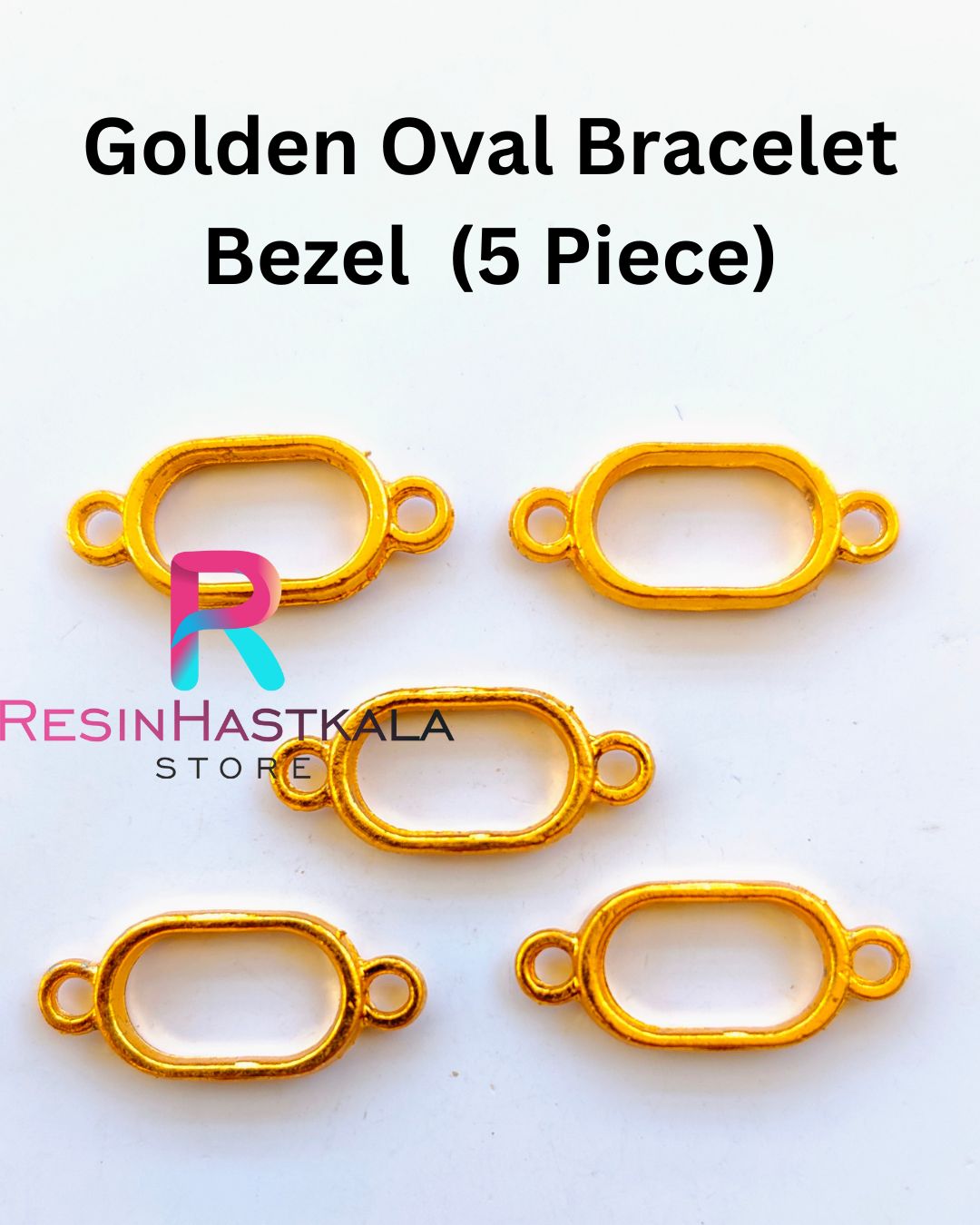 Golden Oval Bracelet Bezel  (5 Piece)
