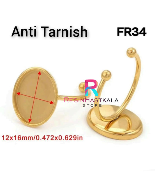 Golden Oval Finger Ring Bezel (12*16 MM) (Anti Tarnish)