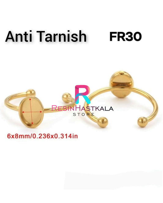 Golden Oval Finger Ring Bezel (6*8 MM) (Anti Tarnish)