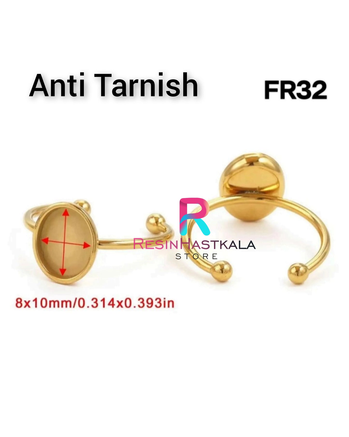 Golden Oval Finger Ring Bezel (8*10 MM) (Anti Tarnish)