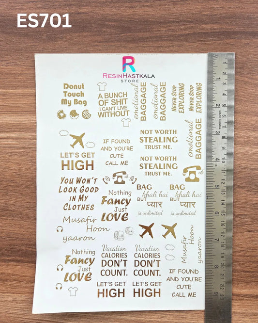 Golden Quotes & Mix Design Embossed Sticker - A5 SIZE (ES701)
