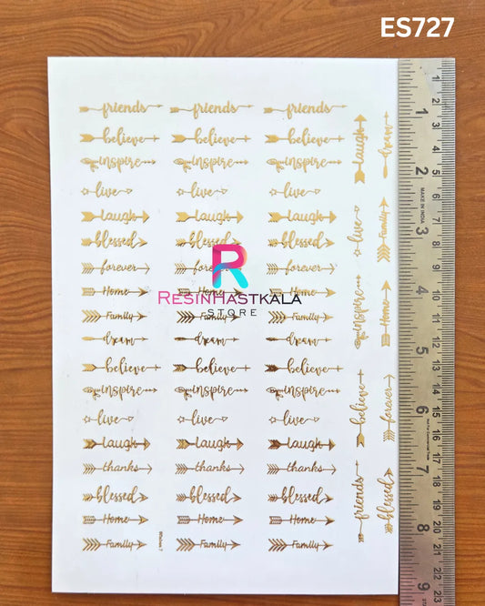 Golden Quotes & Mix Design Embossed Sticker - A5 SIZE (ES727)