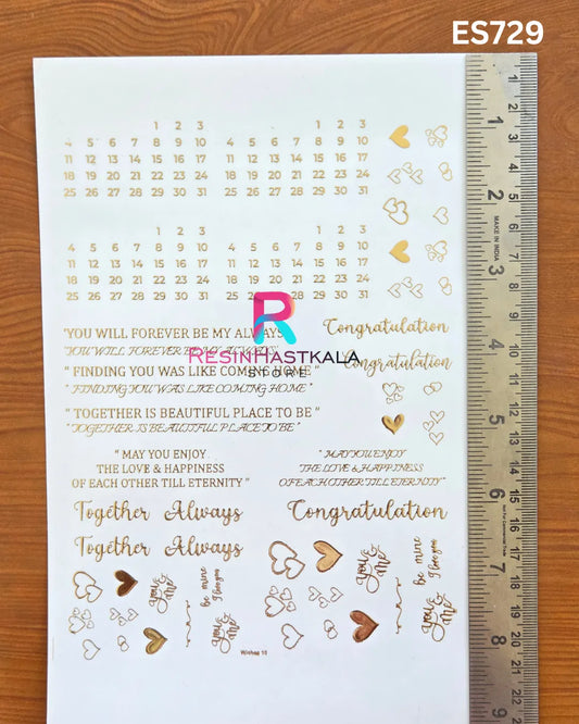 Golden Quotes & Mix Design Embossed Sticker - A5 SIZE (ES729)
