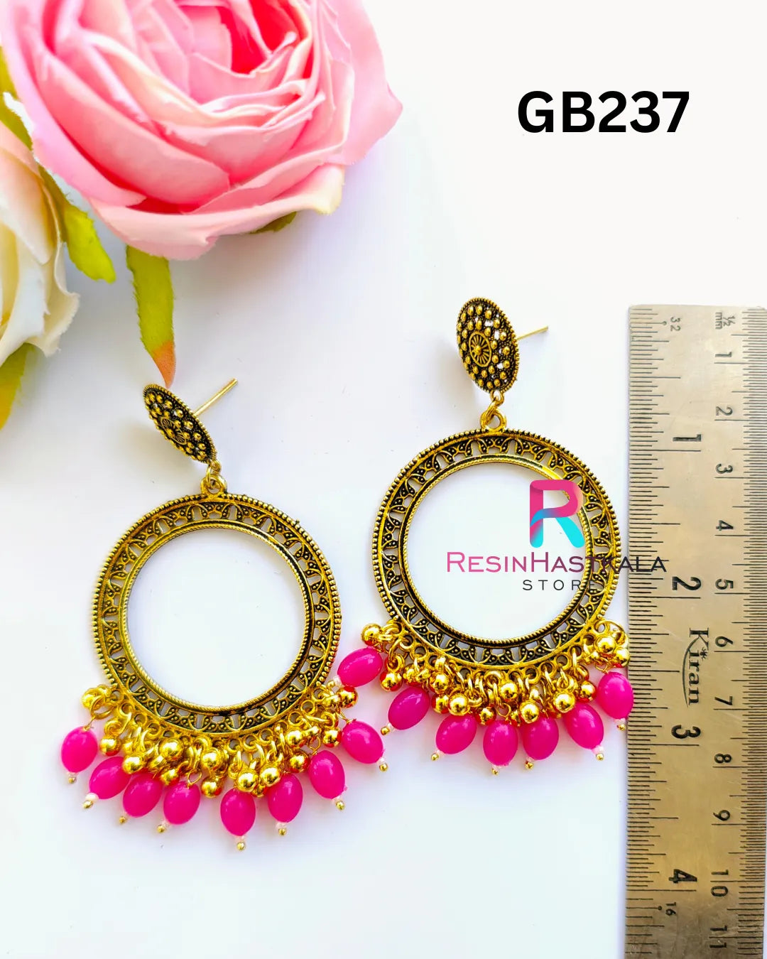 Golden Round Earring Bezel / Jumkha With Beads (GB237)