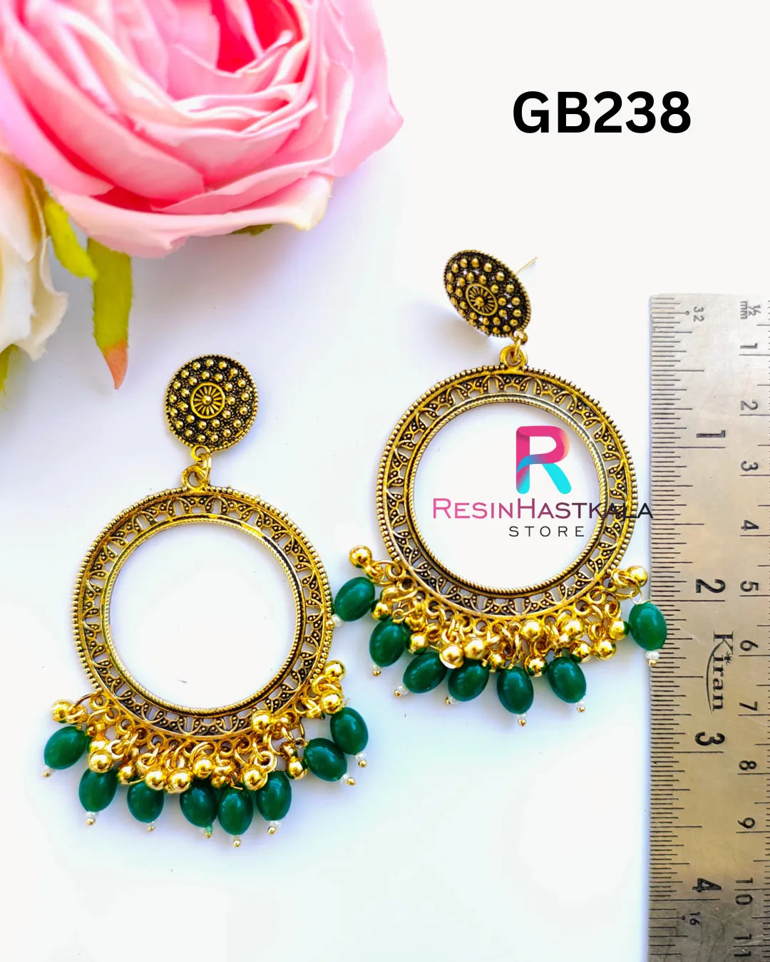 Golden Round Earring Bezel / Jumkha With Beads (GB238)
