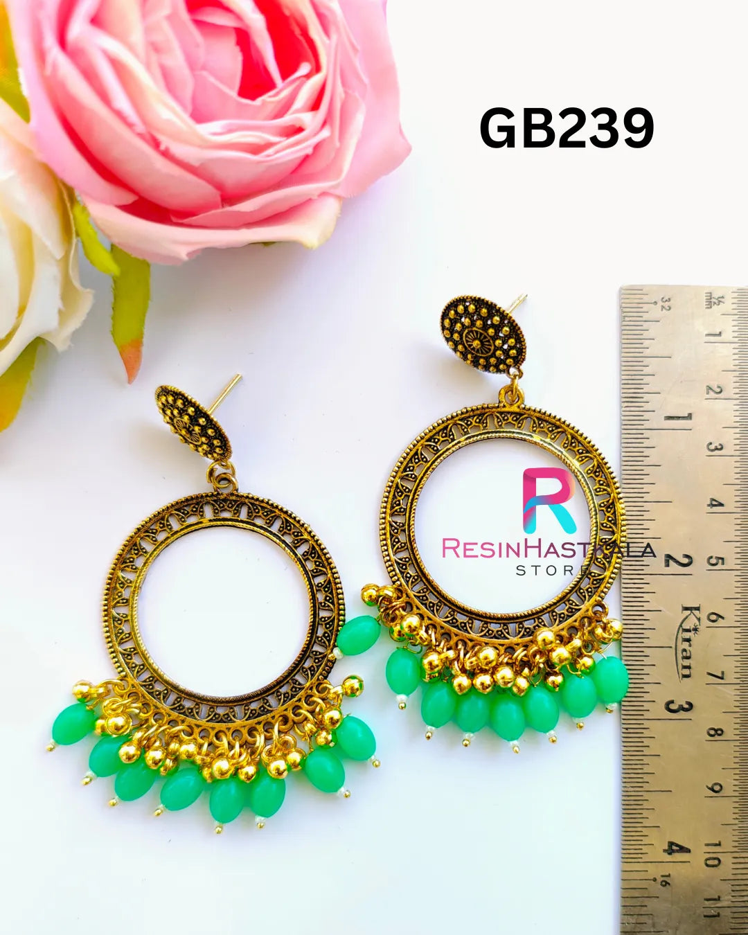 Golden Round Earring Bezel / Jumkha With Beads (GB239)