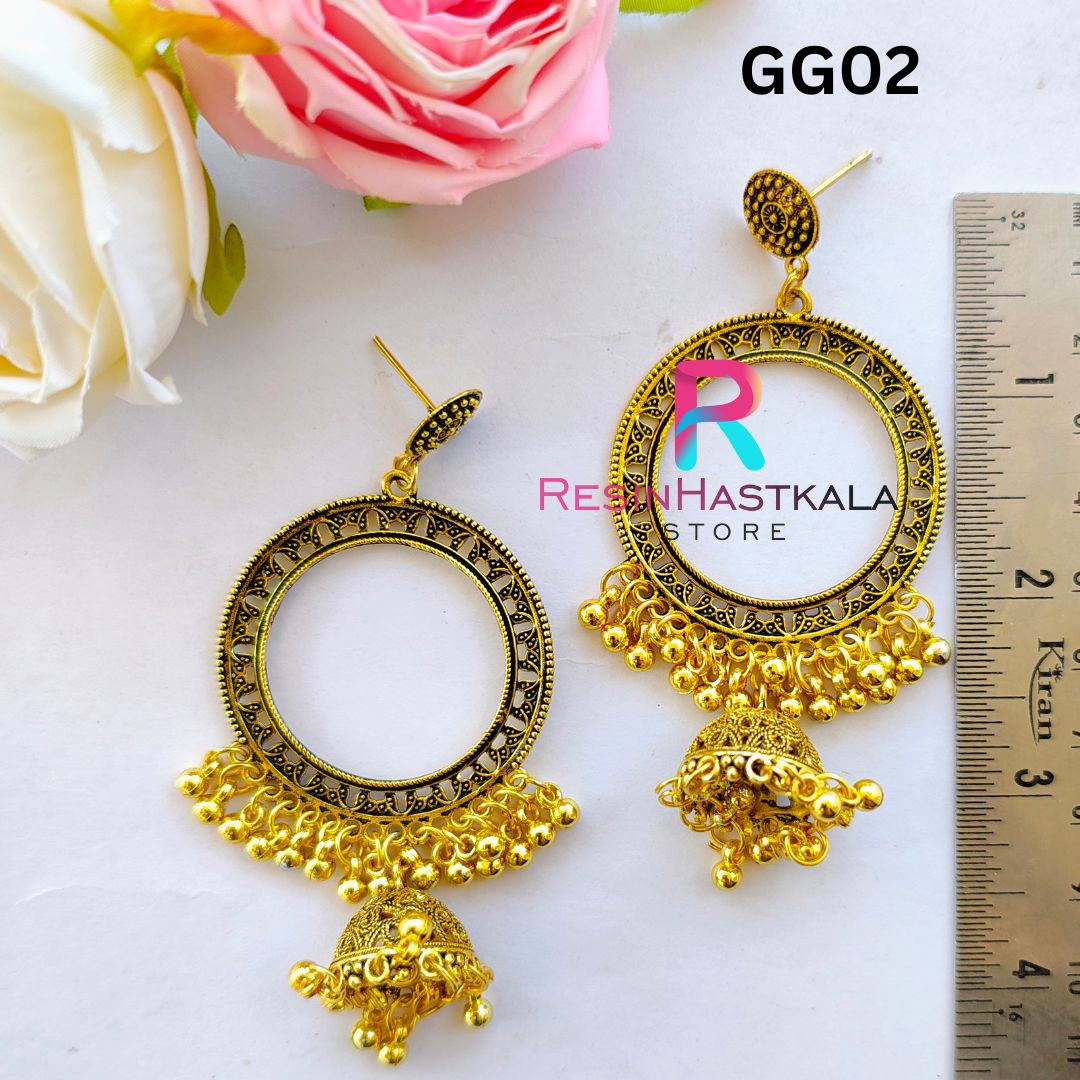 Golden Round Earring Bezel/Jumkha With Jumar (GG02)