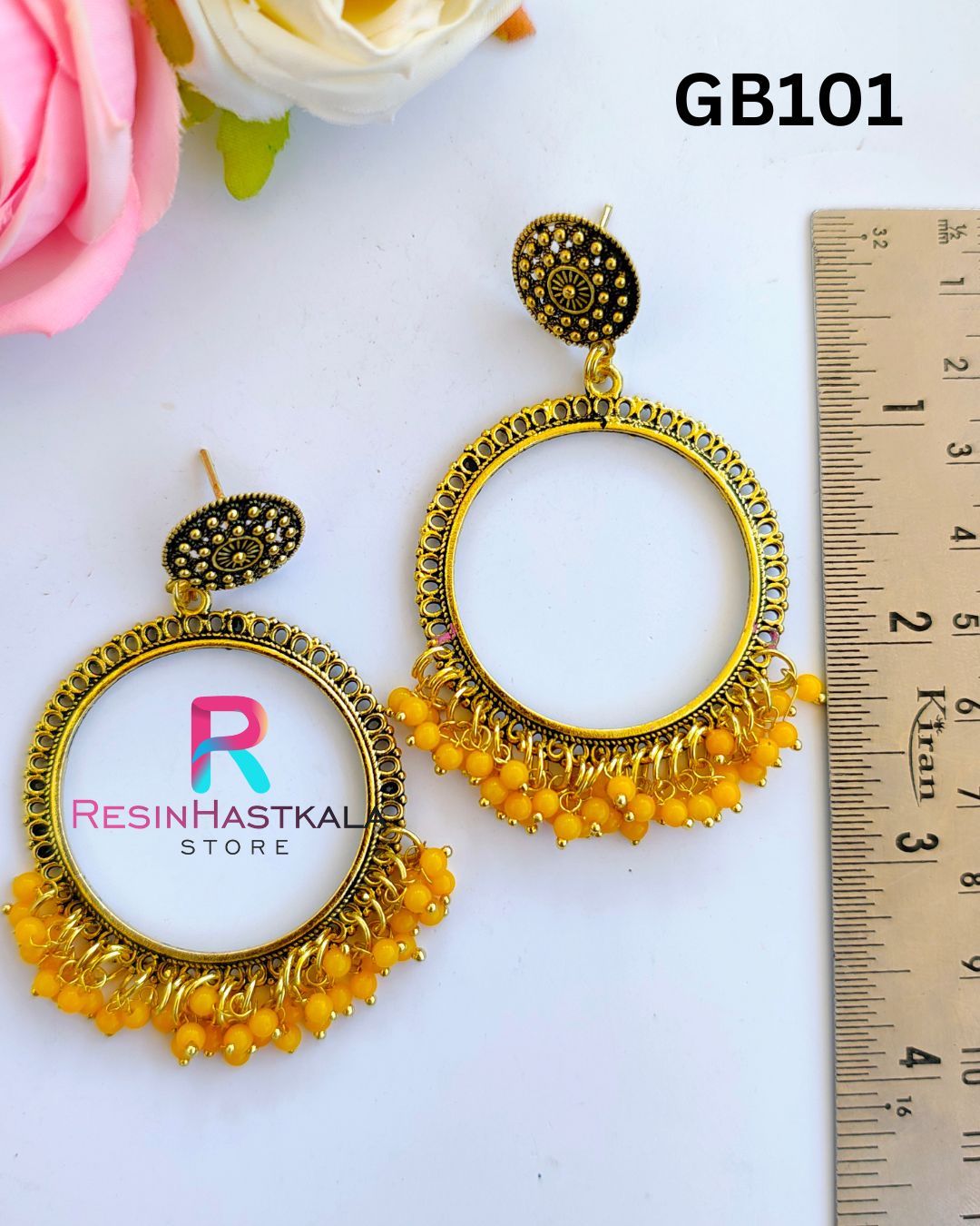 Golden Round Earring Bezel/Jumkha With Small Beads (GB101)