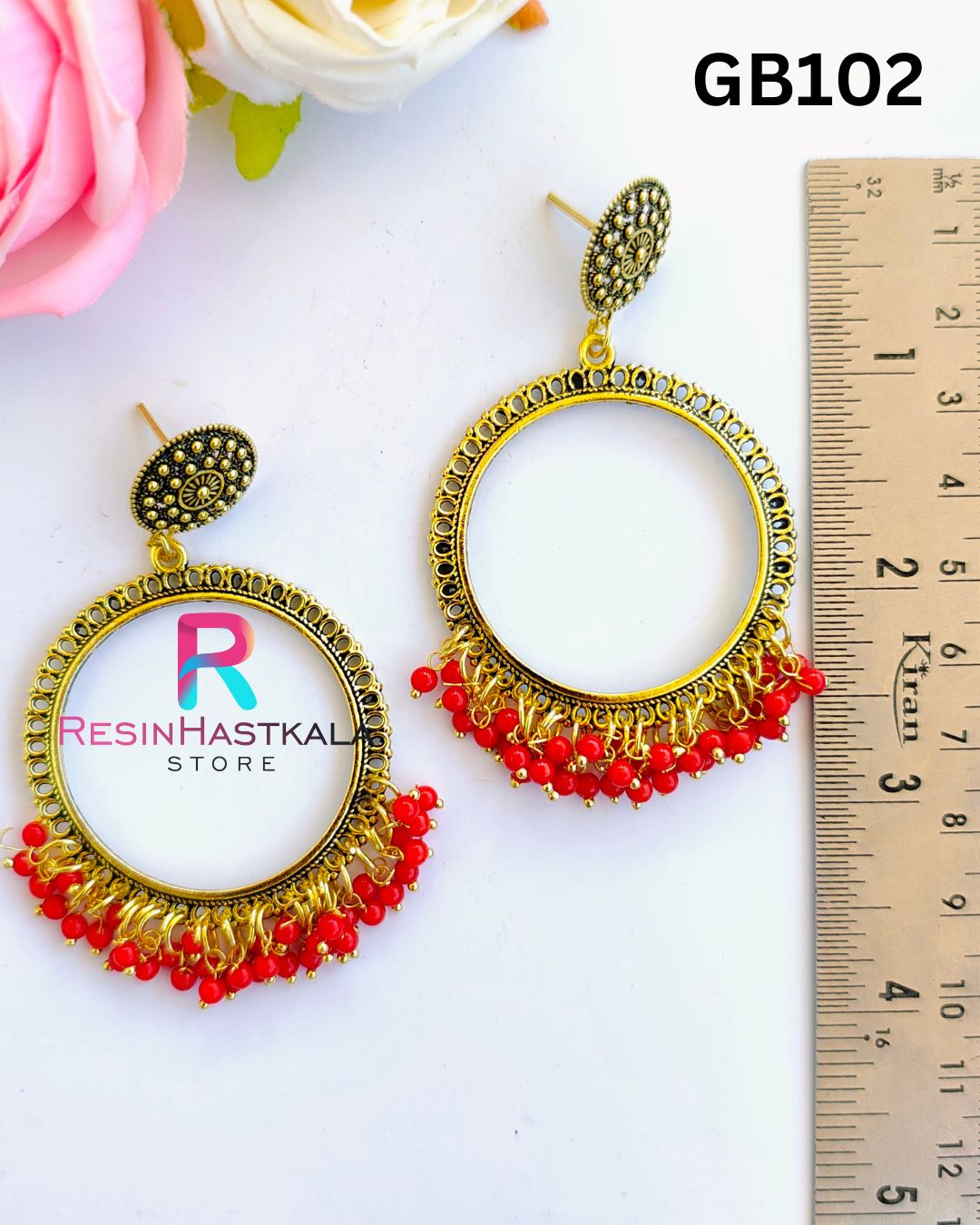 Golden Round Earring Bezel/Jumkha With Small Beads (GB102)