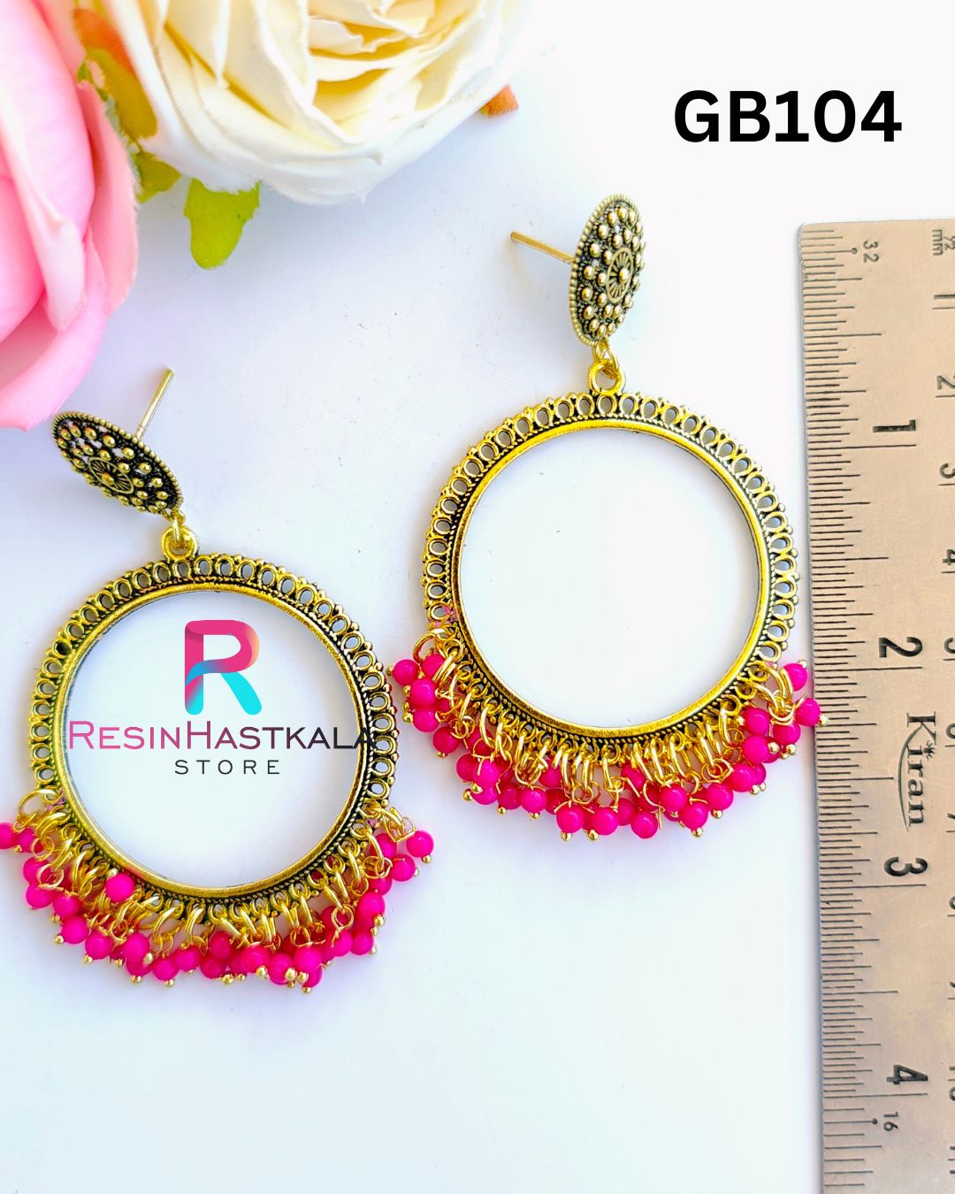 Golden Round Earring Bezel/Jumkha With Small Beads (GB104)